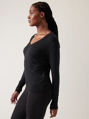 Athleta Sunrise V-Neck Sweatshirt Black